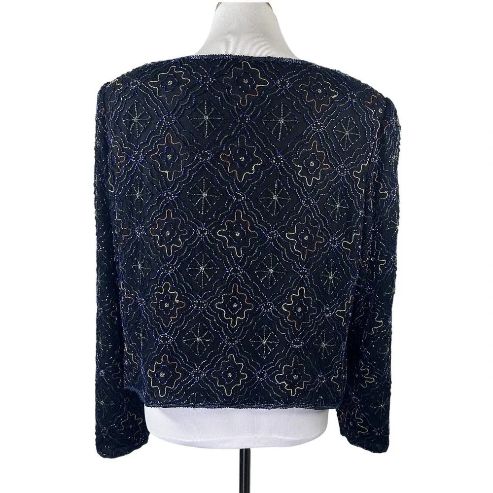 Vintage Stenay Jacket 100% Silk Sequin Beaded Black Formal Evening‎ Women's XL?